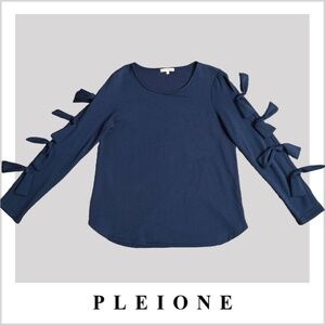 Pleione Womens Cold Shoulder Tie‎ Sleeve Sweatshirt Top Blue Sz S